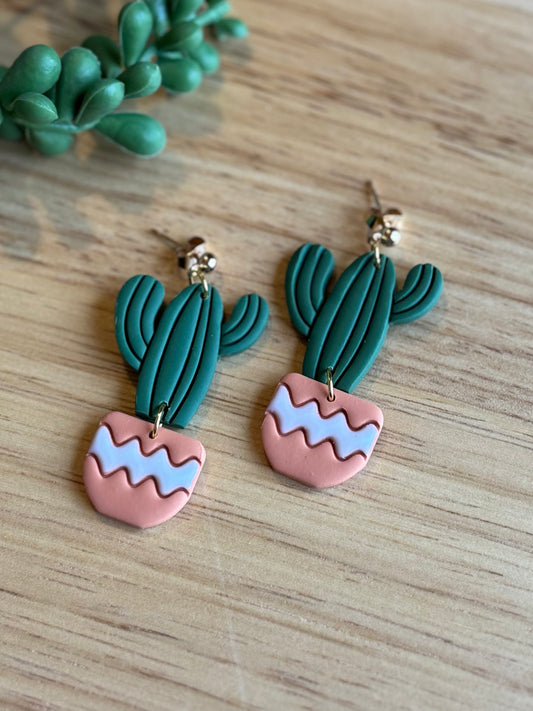 Cactus with Striped Pot Post Earrings