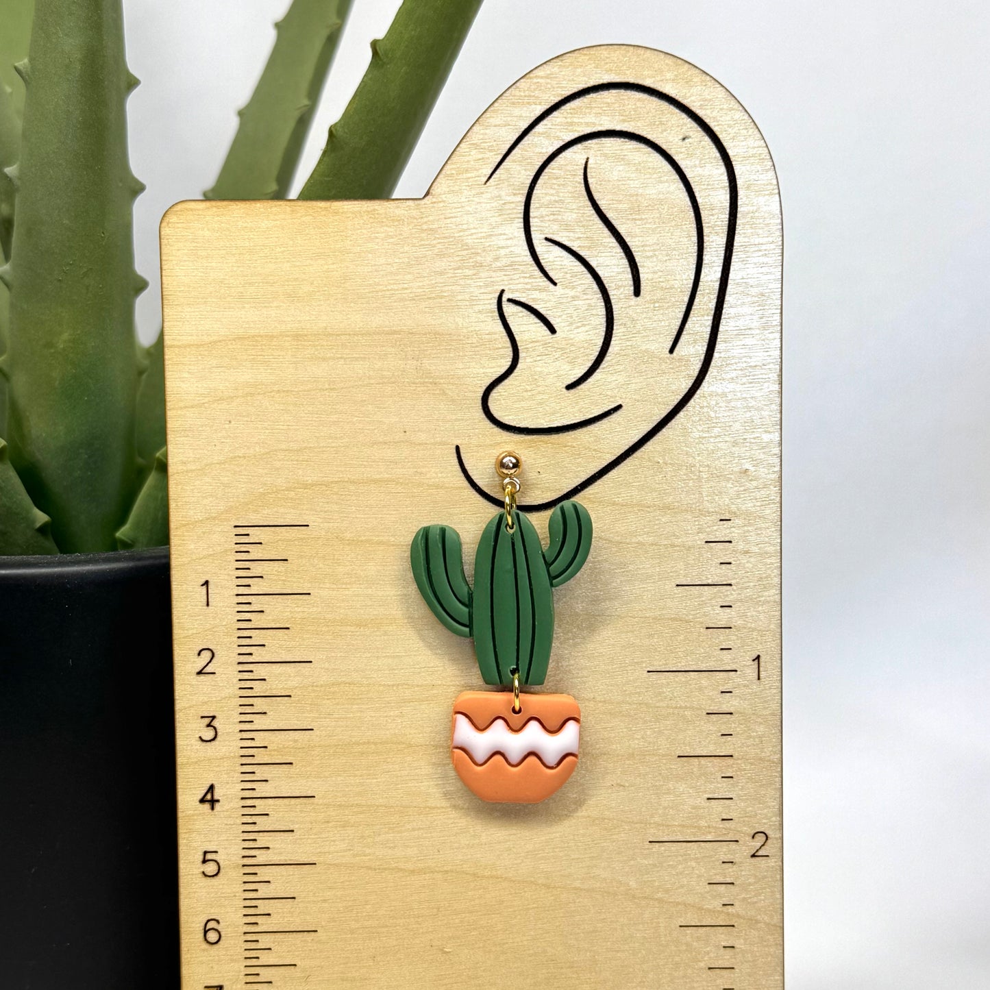 Cactus with Striped Pot Post Earrings
