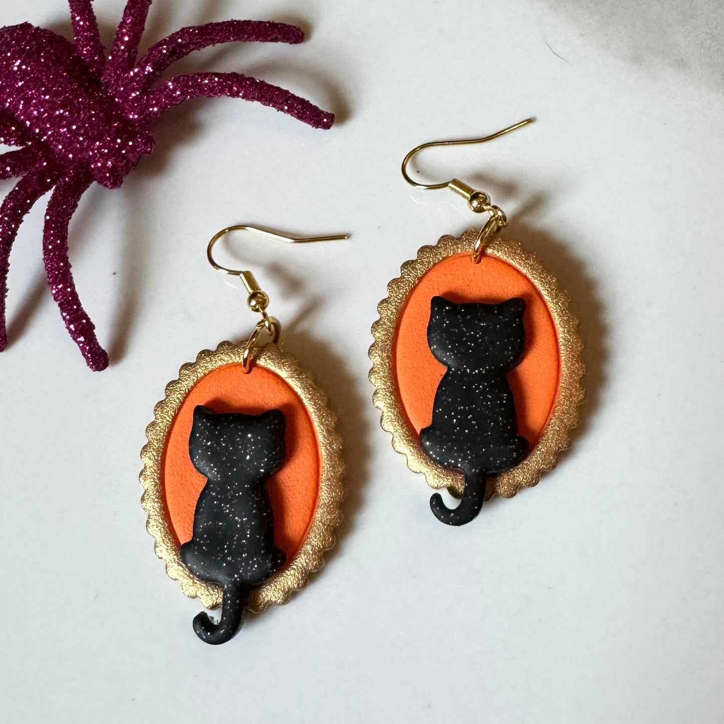 Glitter Black Cat Fishhook Earrings