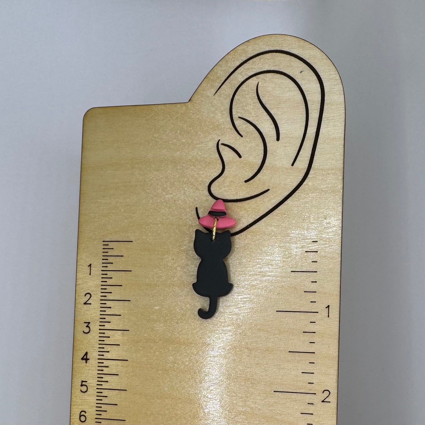 Cat in Witch Hat Dangle Post Earrings Pink