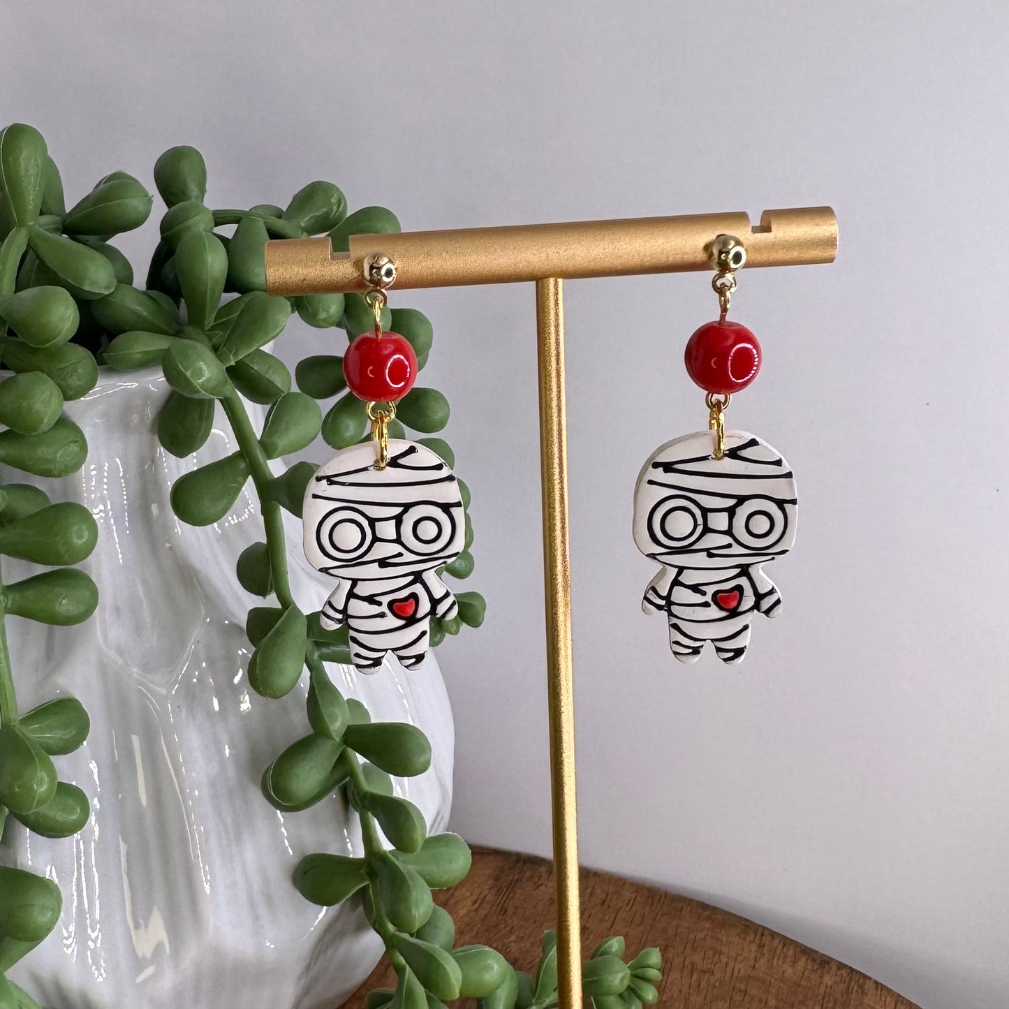 Mummy Heart Post Dangle Earrings