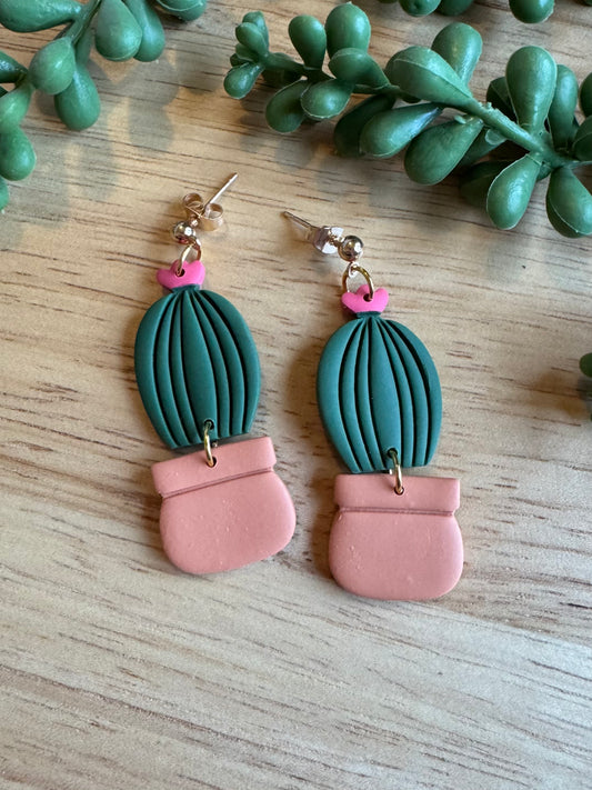 Cactus with Flower Post Earrings